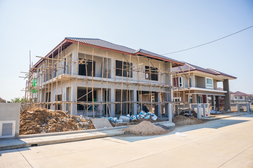 New,Residential,House,Contemporary,Style,Building,In,Progress,At,Construction